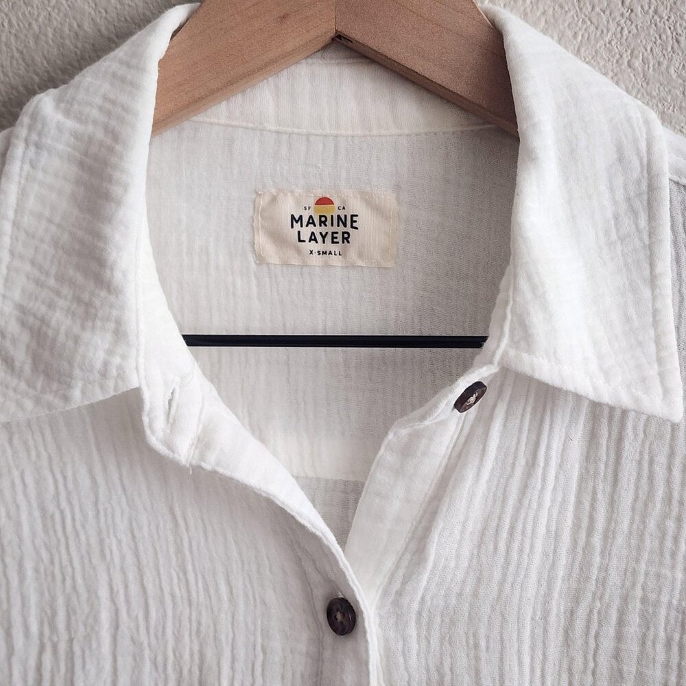 Marine Layer Shirt Womens XS White Double Gauze Cotton Button Front Top Pockets - Picture 3 of 11